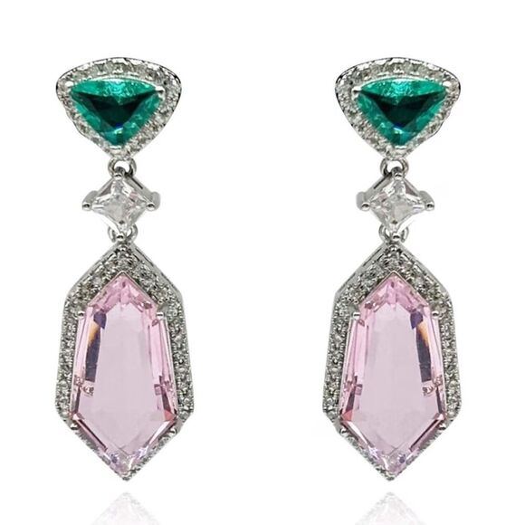 Elegant Pink and Green Drop Earrings N1066 - Picture 1 of 4